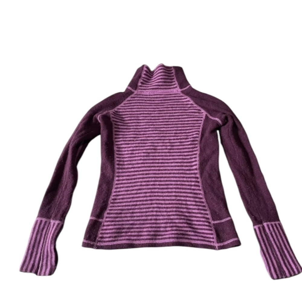 Akini Wool Mock Neck Indie Boho Sweater Purple Stripe Pullover Buttons sz XS - Picture 6 of 13